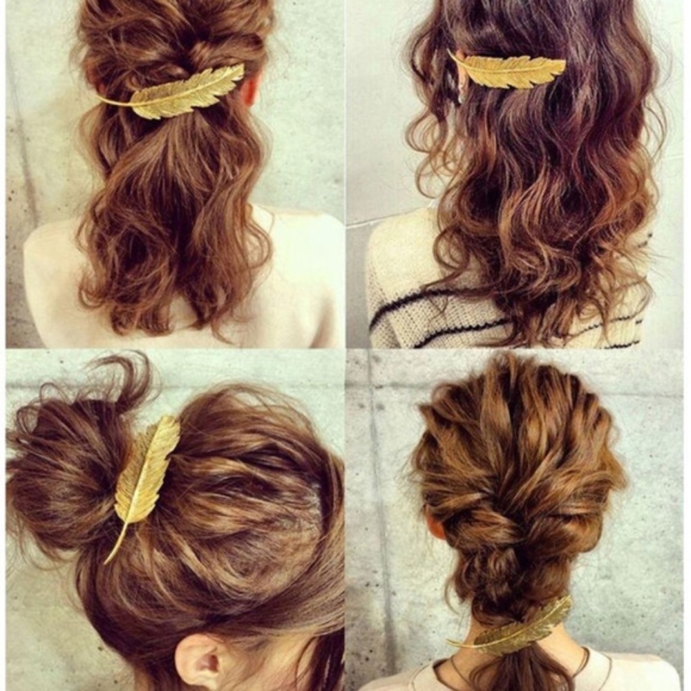 2/$15 Gold Tone Feather Hair Clip Hairpin NEW
